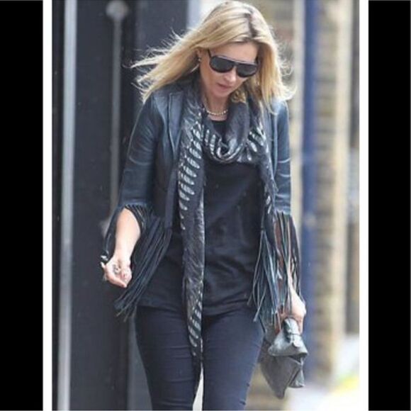 Topshop X Kate Moss Fringe leather Moto Jacket - Picture 3 of 9
